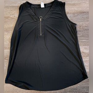 Black Sleeveless Top with Gold Zipper